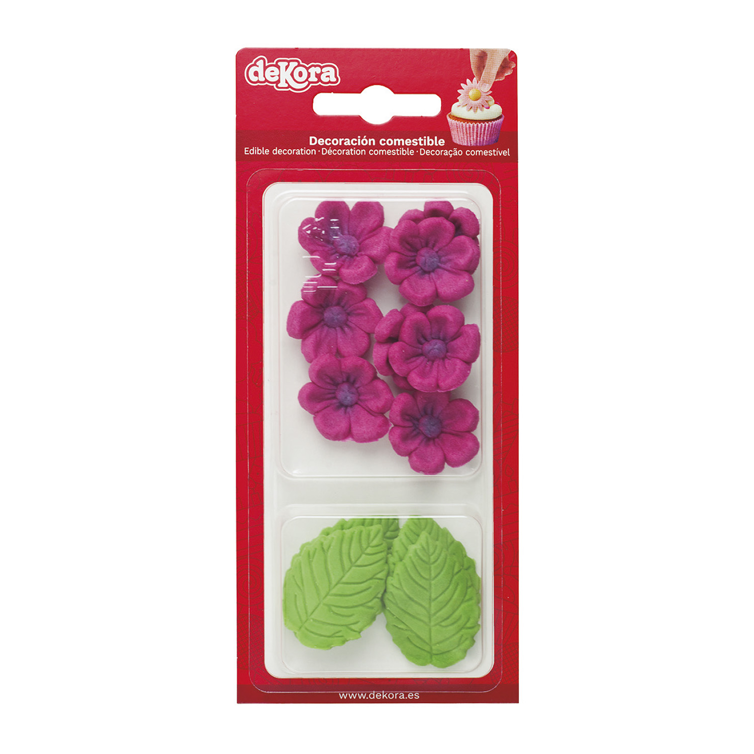 Zuckerdekoration Blumen fuchsia mit Blätter