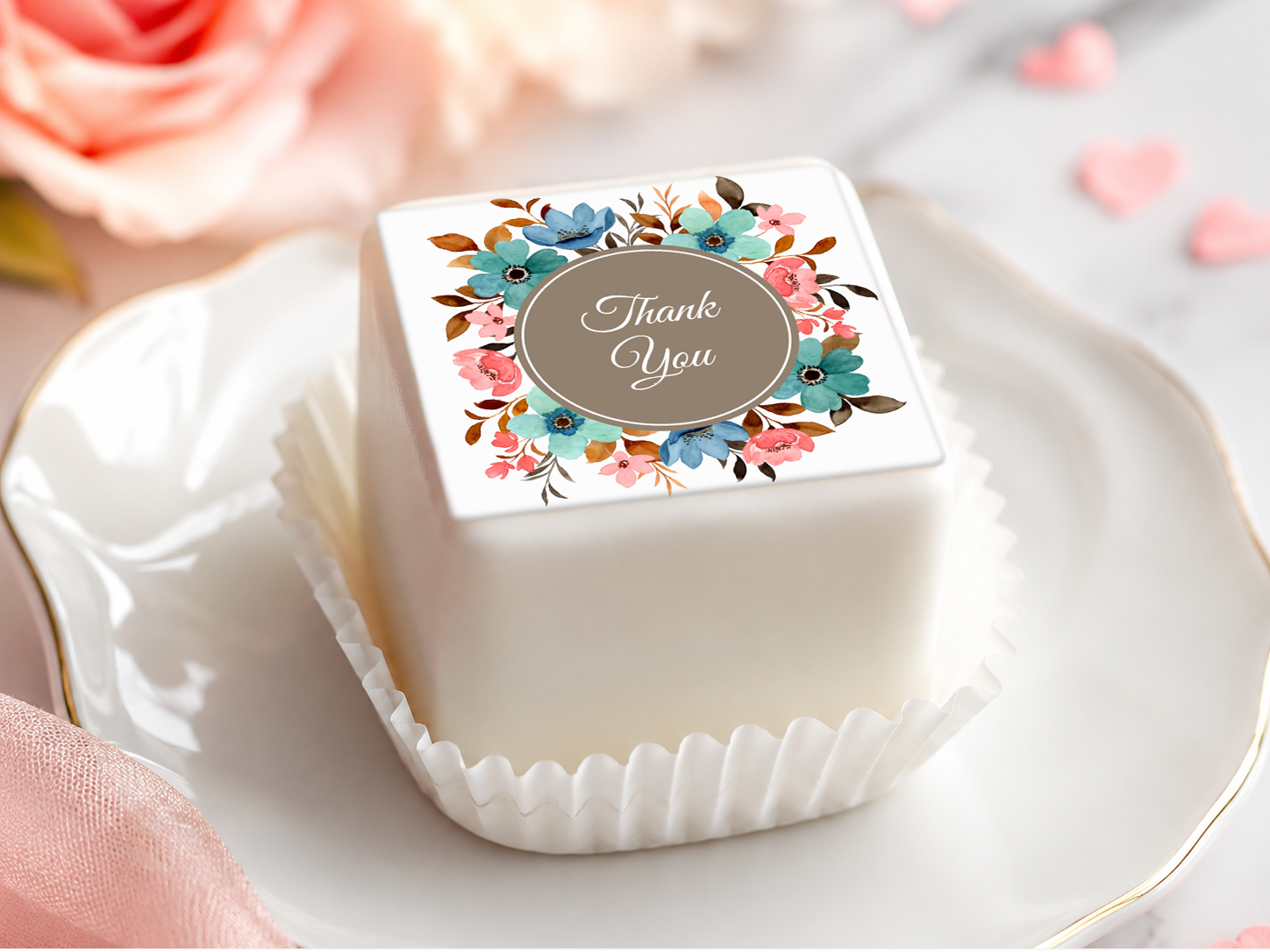 Petit Four & Punschkrapfen Aufleger „Danke“ – 12 Stück ca. 5 cm