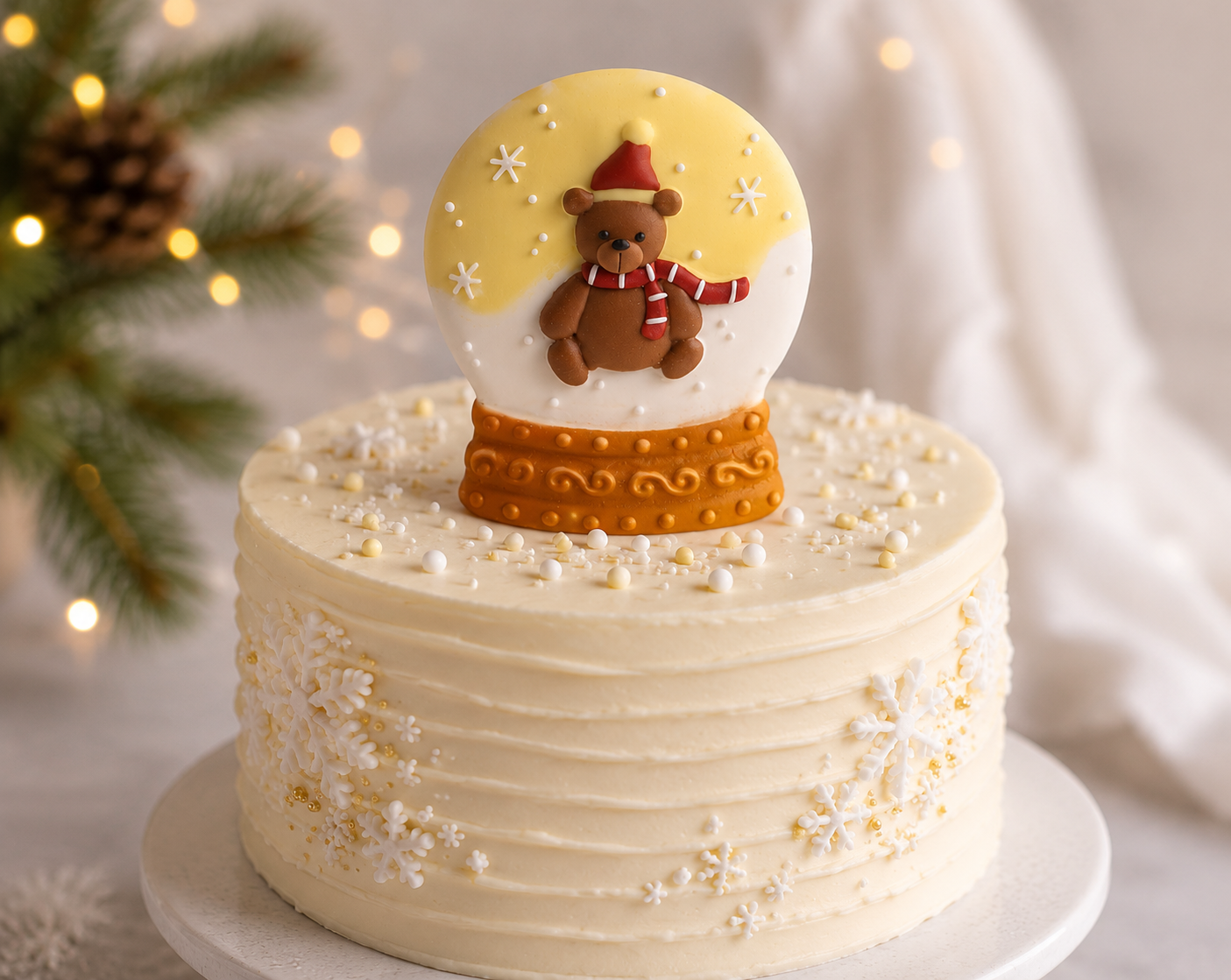 Zuckerdekoration Schneekugel mit Teddy – Weihnachten