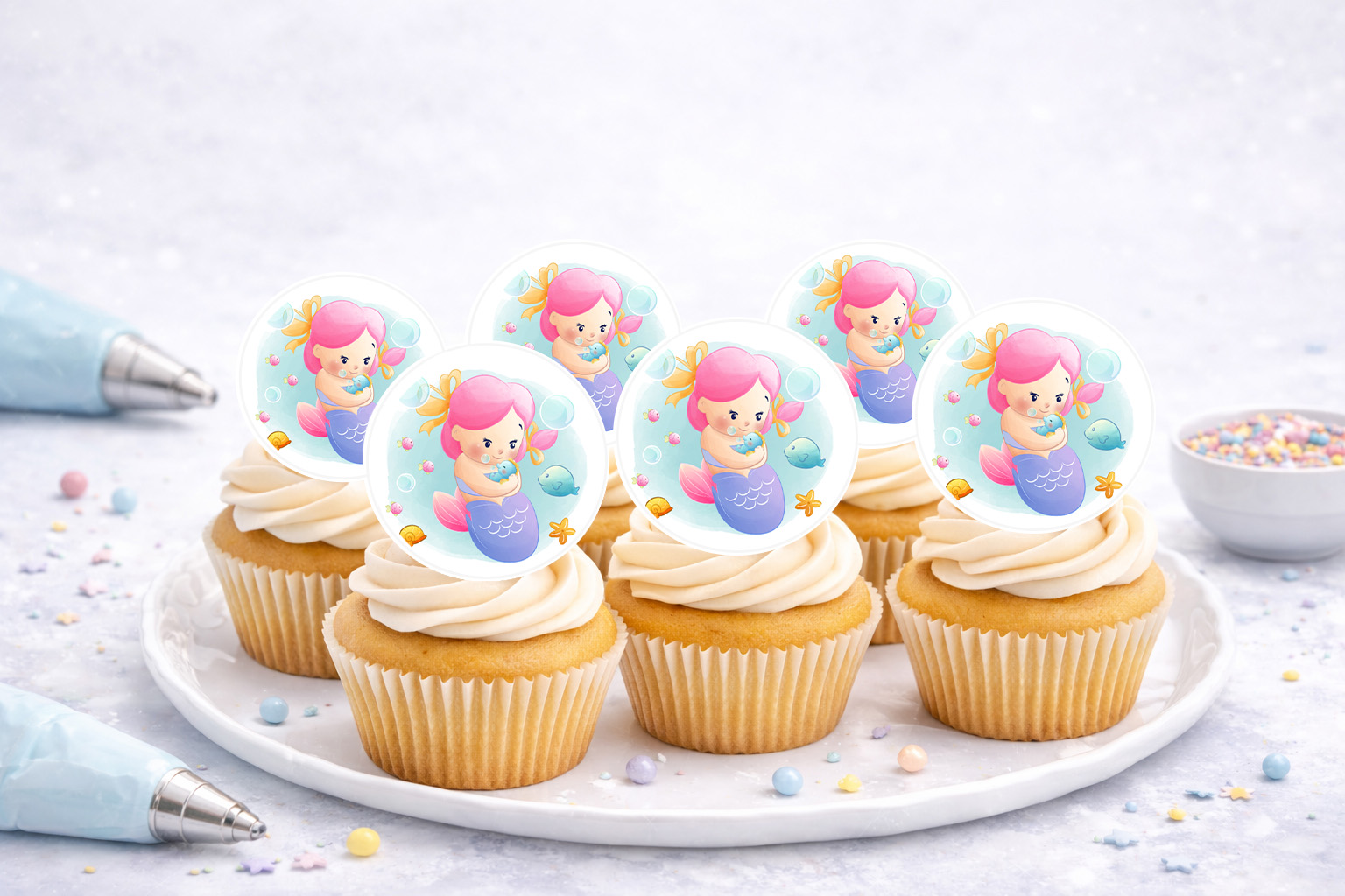 Essbare Muffinaufleger mit Meerjungfrau-Motiv für Cupcakes und Muffins