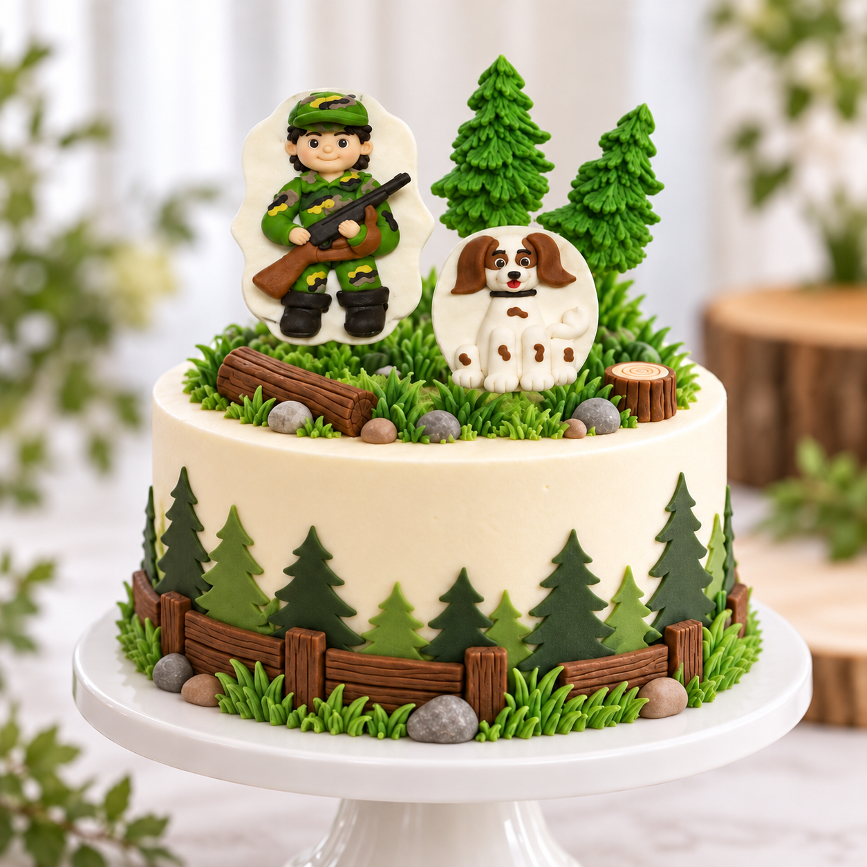 Jäger Cake Topper aus Fondant – handgefertigte Tortendekoration für Jagd- & Wald-Torten