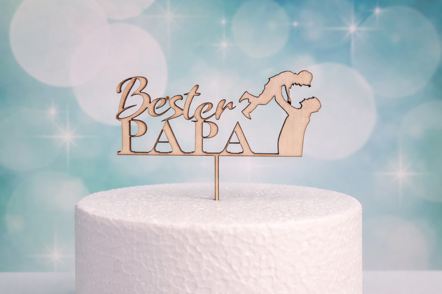 Cake Topper Bester Papa aus Holz – Tortendeko zum Vatertag oder Geburtstag – Caketopper Papa