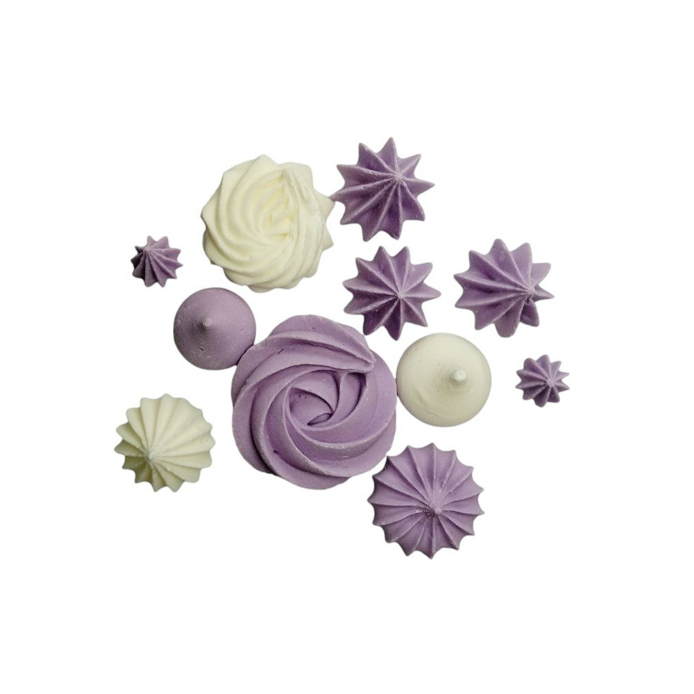 Meringue Baiser Tortendekoration Lila & Weiß – Essbare Baiser Mix Dekore  