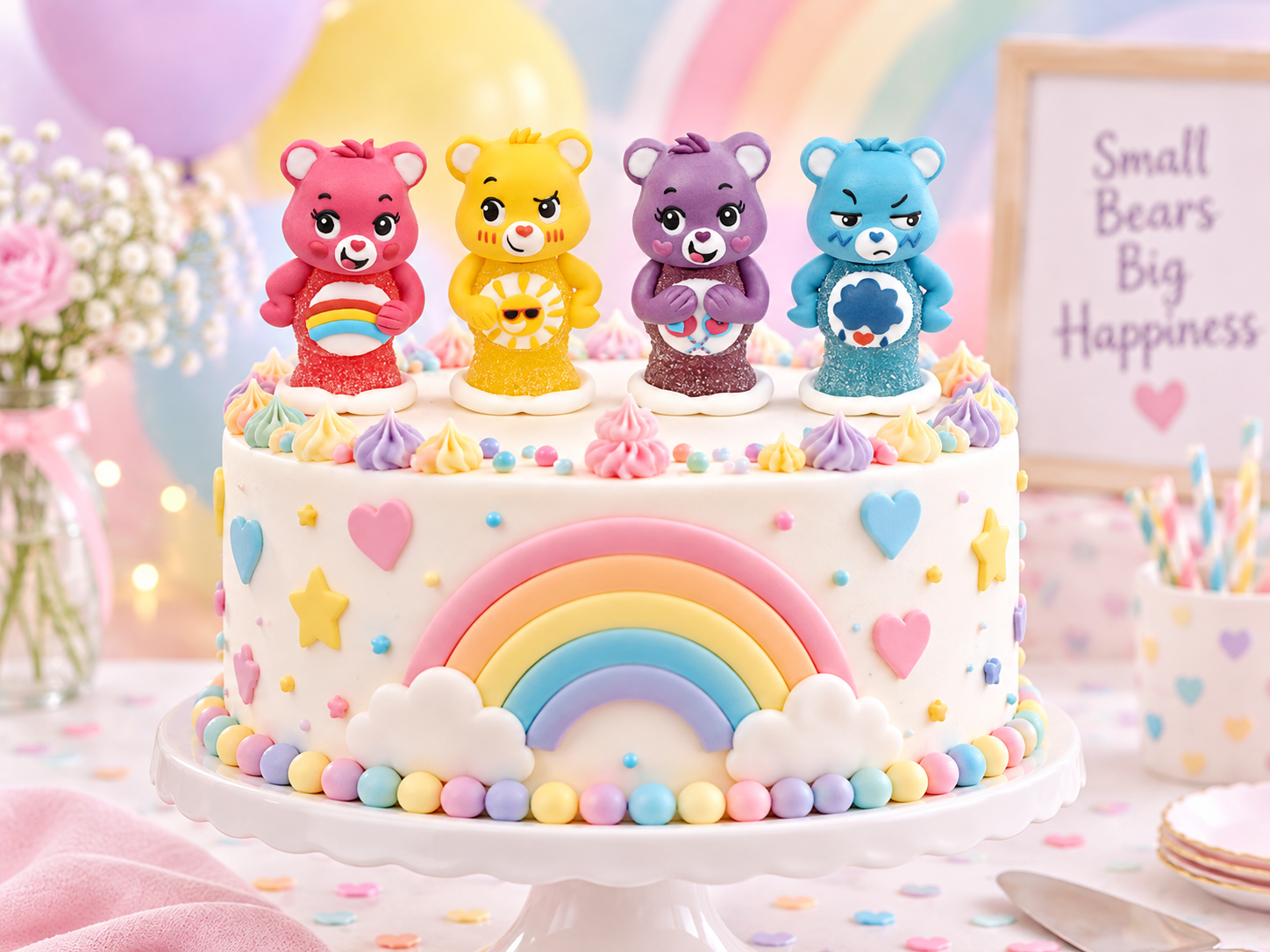 Glücksbärchis 4 Stück – essbare Bären Tortendeko für Kindergeburtstag