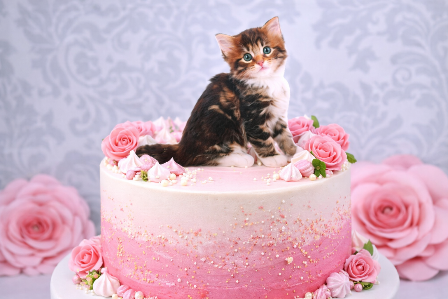 Cake Topper Katze braun-schwarz – Handgefertigte Tortendekoration für Geburtstag & Party