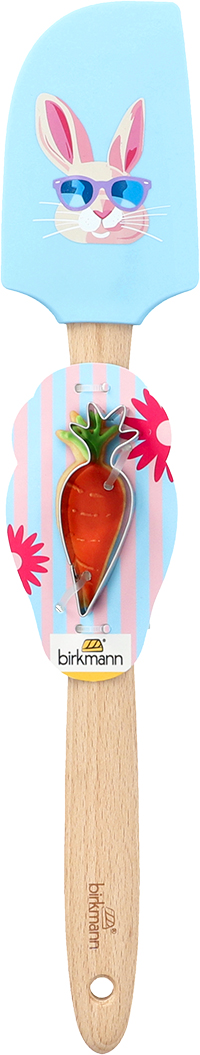 Teigschaber mit Karottenausstecher – Silikon Teigspatel mit Edelstahl-Ausstechform | Backhelfer für Ostern & Frühling