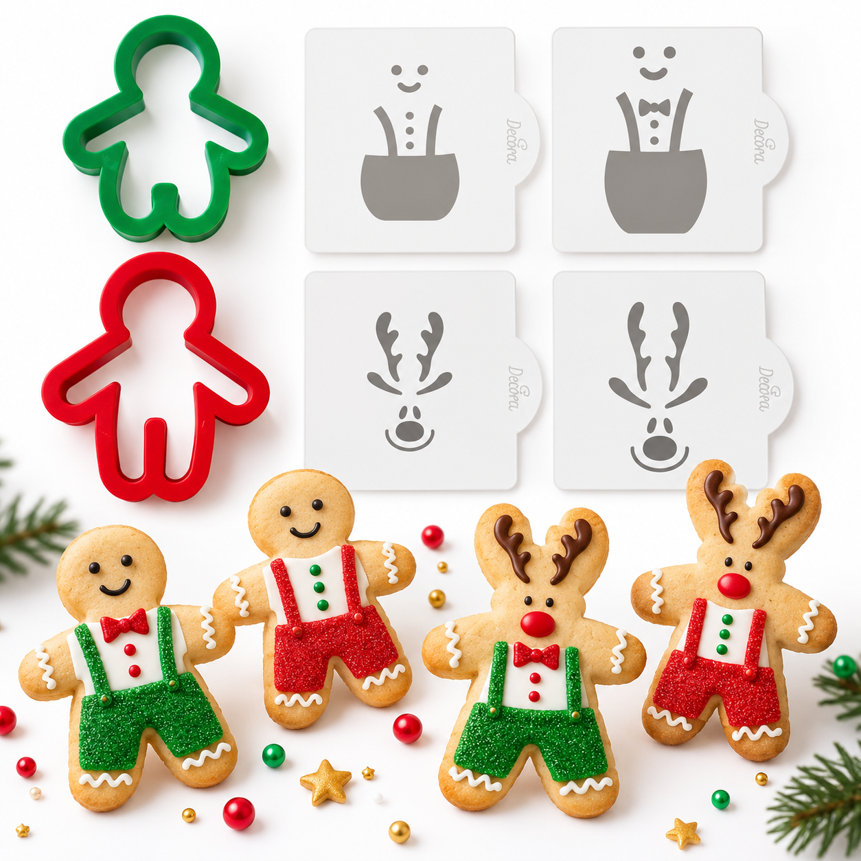Decora GingerXmas Cookies Kit – 2 Lebkuchenmann-Ausstecher & 4 Schablonen