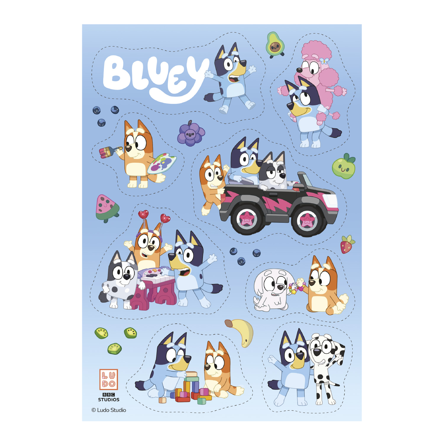 Bluey & Bingo essbare Tortendeko A5 – 8 Motive zum Ausschneiden