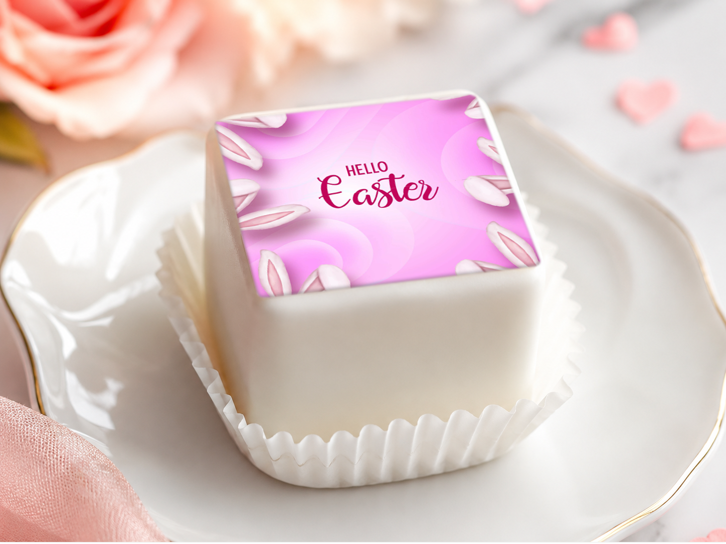 Petit Four & Punschkrapfen Aufleger Ostern Hasenohren – 20 Stück ca. 4 × 4 cm