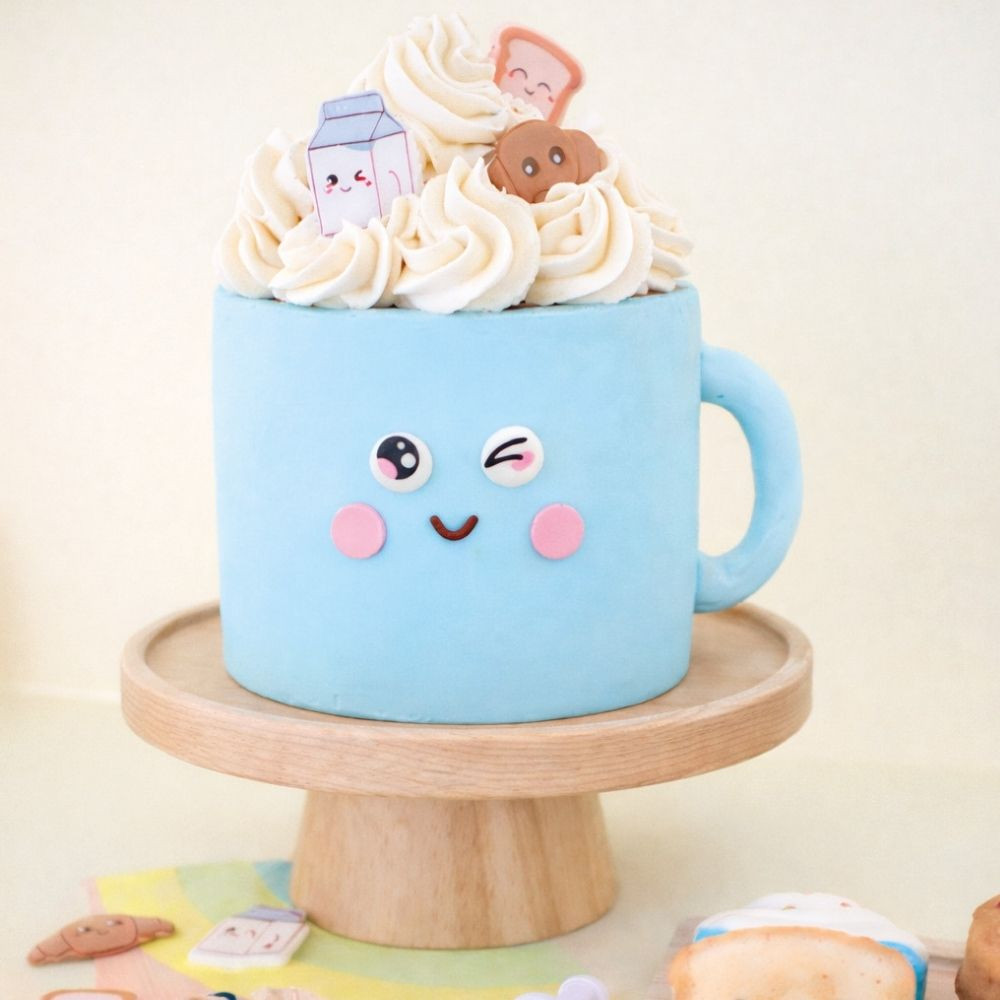Zuckerdekor Kawaii Frühstück 6 Stück – Toast, Croissant & Milch