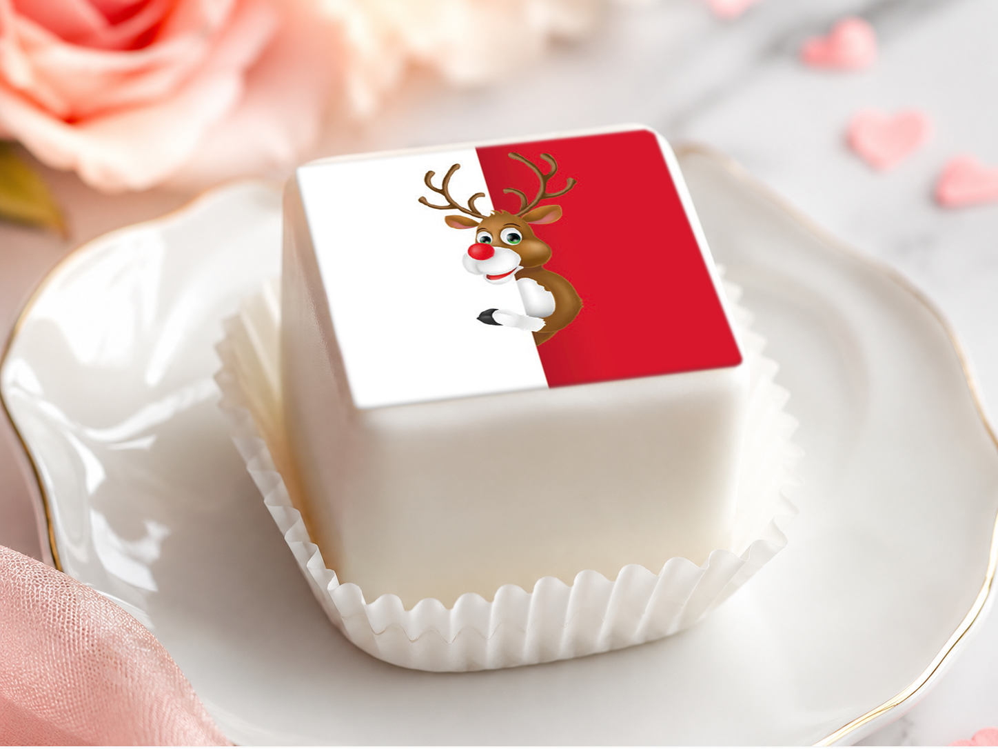Petit Four Aufleger Rudolph – 30 Weihnachtsaufleger 3,5 × 3,5 cm