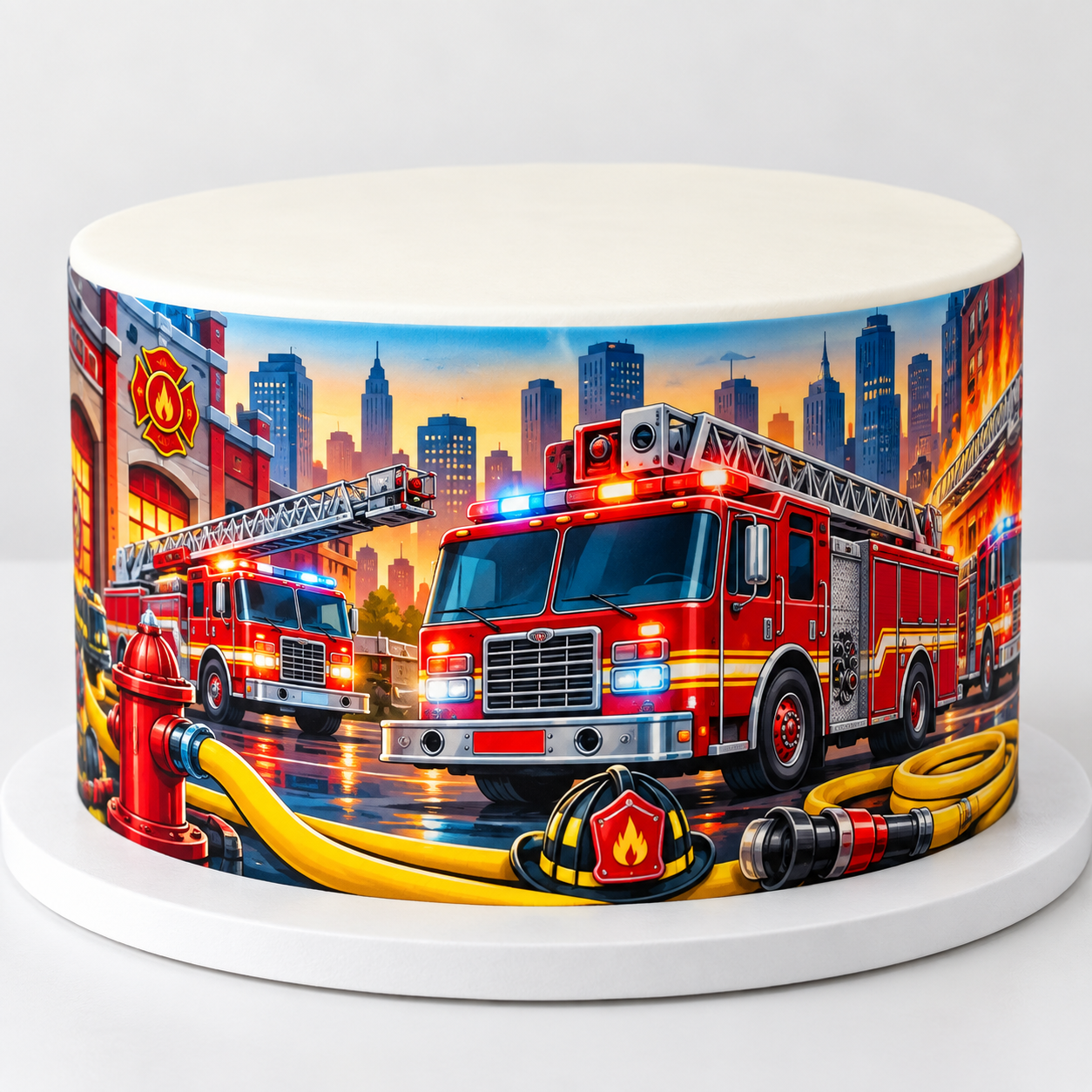 Deko-Fondant Feuerwehr – Essbare Tortenumrandung mit Feuerwehrautos