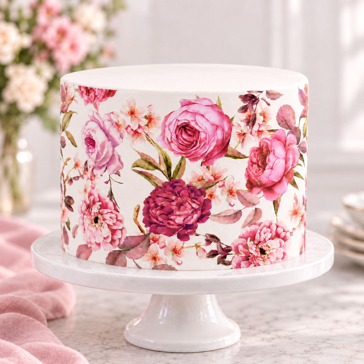 Dekofondant Blumenmuster Rosa – A4 Querformat