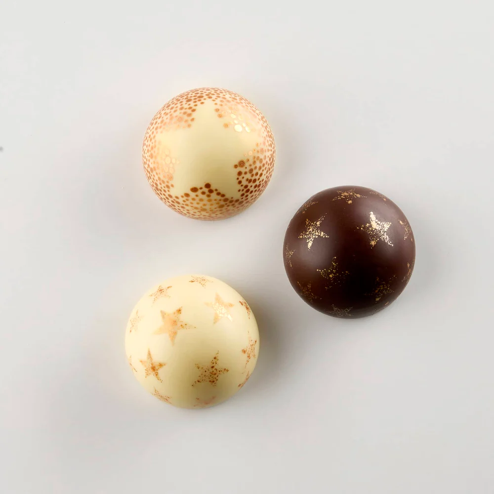 Schokoladen Transferform (Halbkugel)  mit weihnachtlichem Sternenmuster / Gold