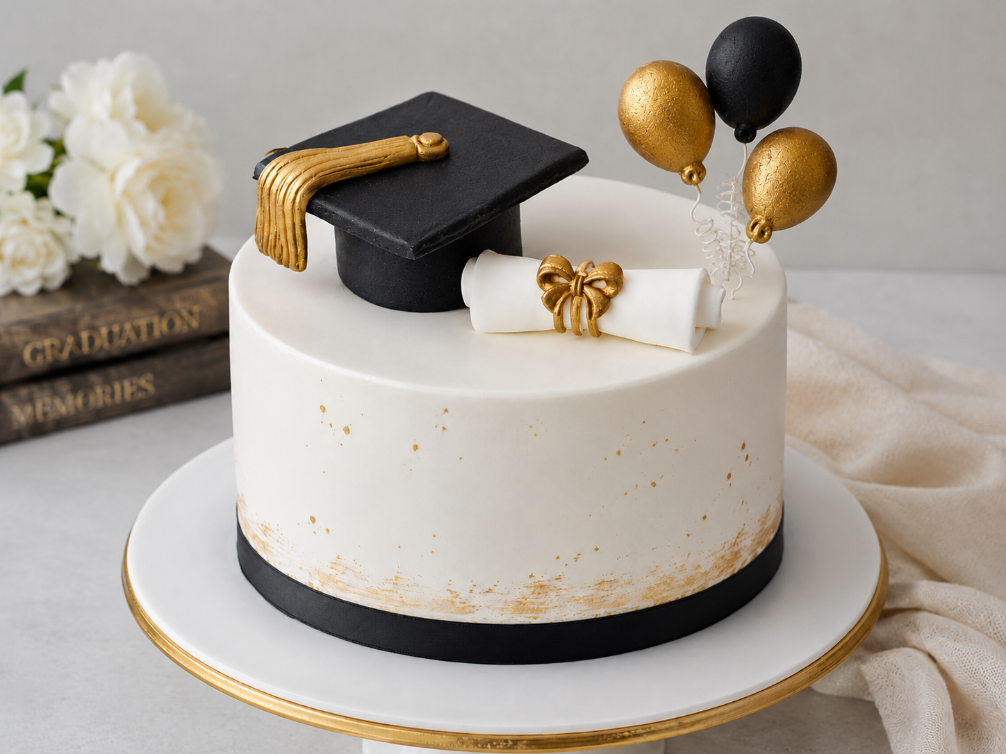 Zucker-Diplom-Set mit Doktorhut, Schriftrolle und Ballons – 5-teilig