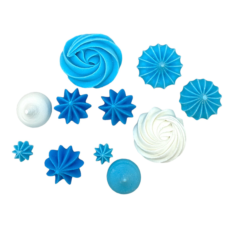 Meringue Baiser Tortendekoration Blau & Weiß – Essbare Baiser Mix Dekore