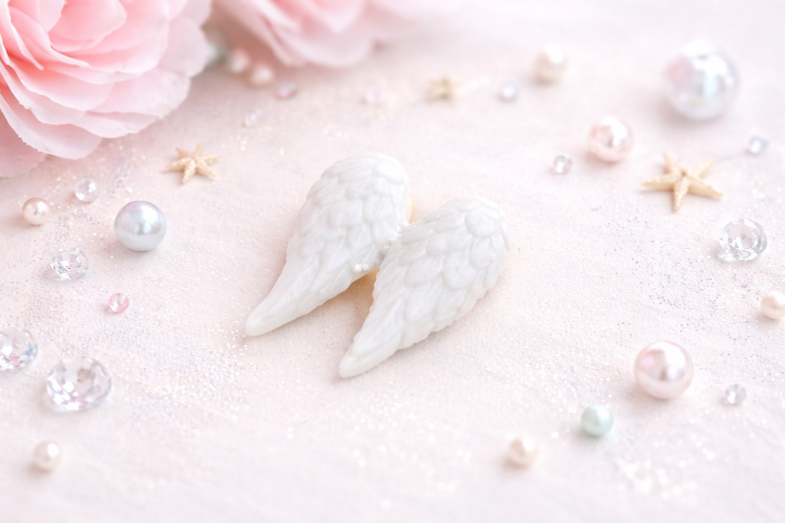 Engelsflügel aus fester Zuckermasse als Tortendekoration, Größe ca. 4,5 × 5,5 cm