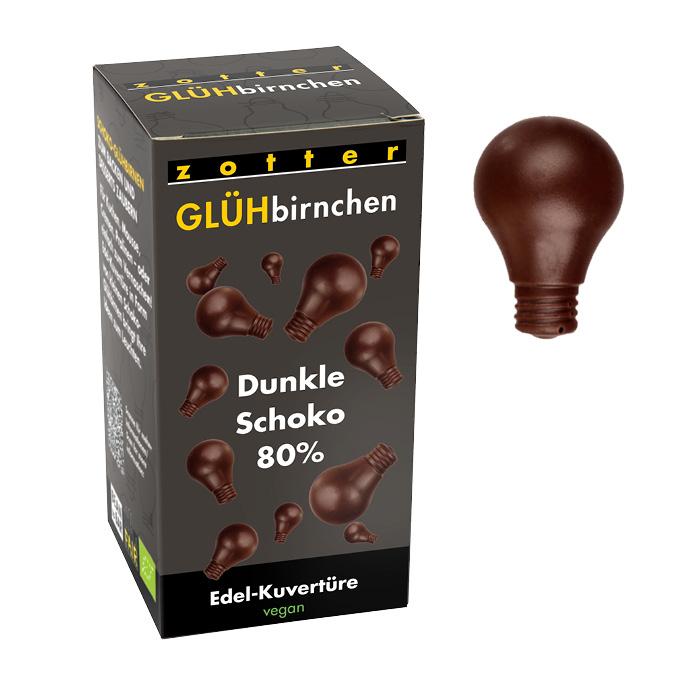 Glühbirnchen Edel Kuvertüre dunkle Schokolade 80 %