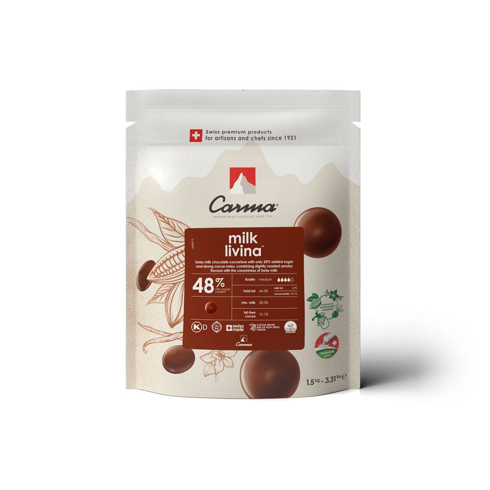 Carma Milk Livina 48 % – Intensive Schweizer Milchkuvertüre für Profis