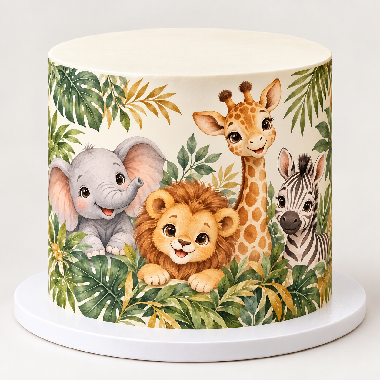 Deko-Fondant Safari Tiere – Dschungel Tortenumrandung mit Löwe, Elefant, Giraffe & Zebra