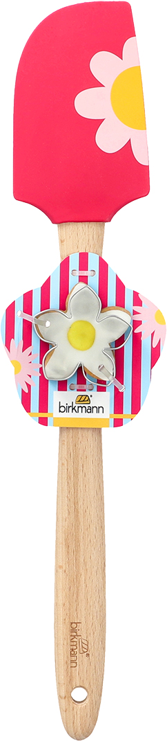 Teigschaber mit Blumenausstecher – Silikon Teigspatel mit Edelstahl-Ausstechform | Backhelfer für Frühling & Sommer