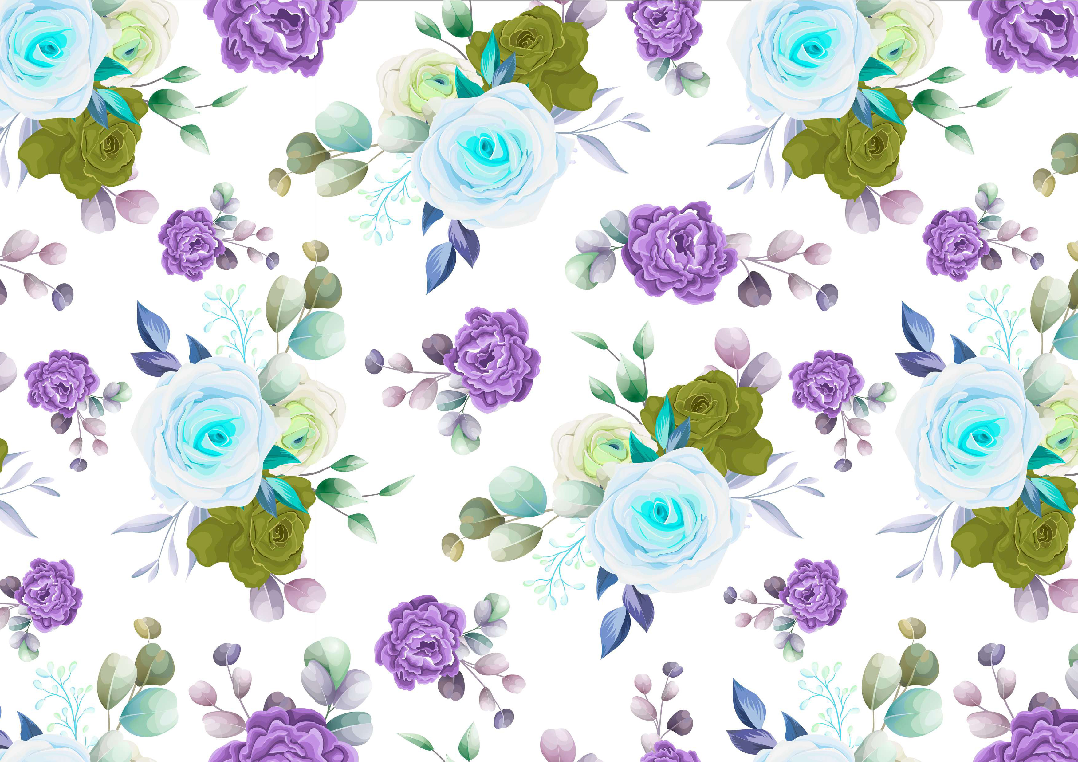 Deko Fondant Blumenmuster Lila-Blau – Aquarell Tortenband