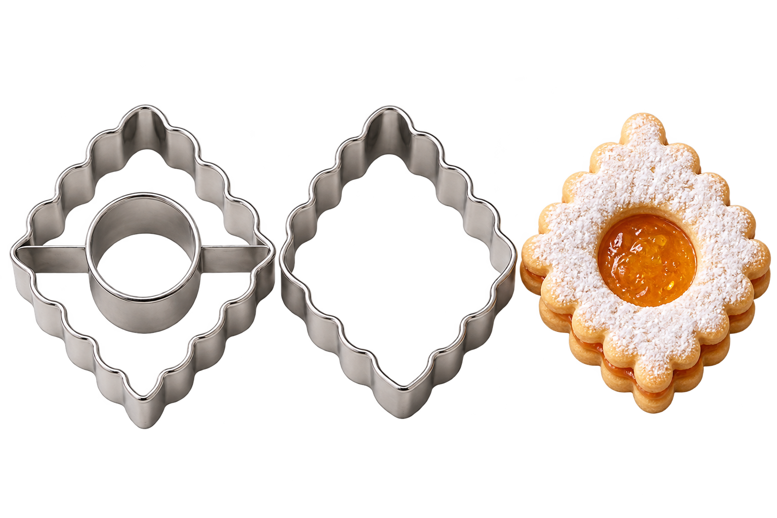 Linzer Ausstecher Rhombus mit Loch| 4,5x 3,8 cm 2-teilig