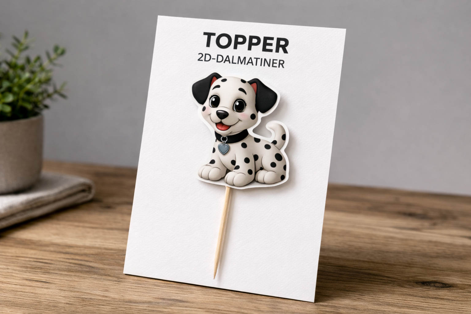 Caketopper Dalmatiner Hund 2D zum Reinstecken – 8 cm Tortendeko für Geburtstag & Kindergeburtstag