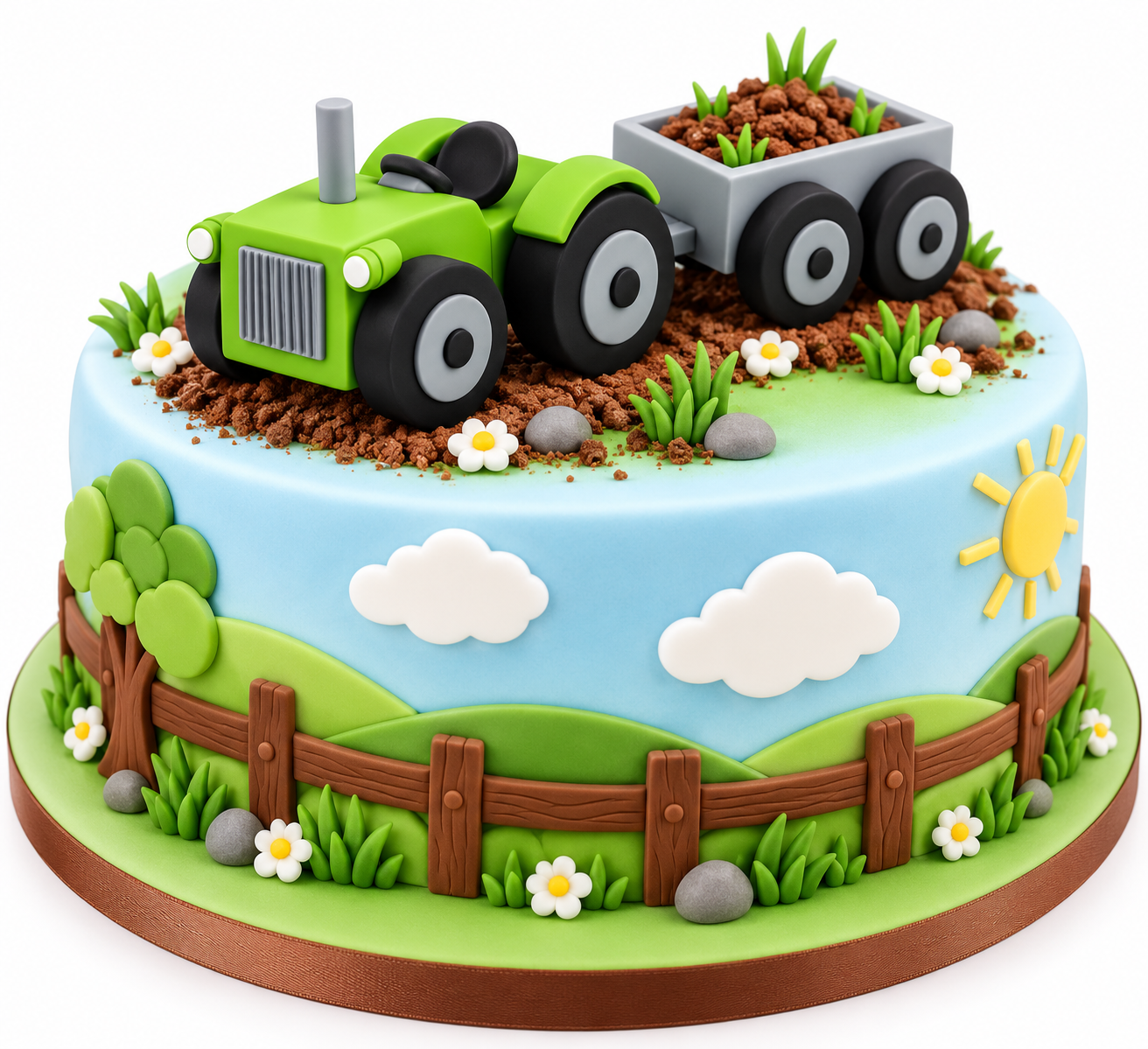 Tortenfigur Traktor mit Hänger grün