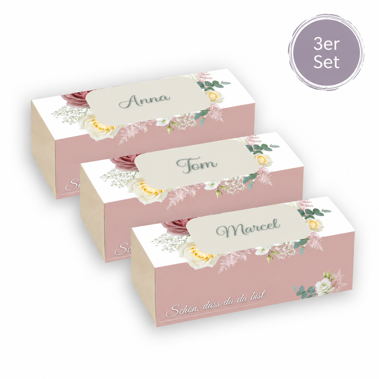 Personalisierte Pralinenschachtel mit Namen – Geschenkverpackung für 3 Pralinen - 3er Set