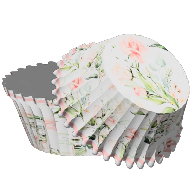 Muffinförmchen Rosé Floral | 50 Stück im Aquarell-Blumendesign