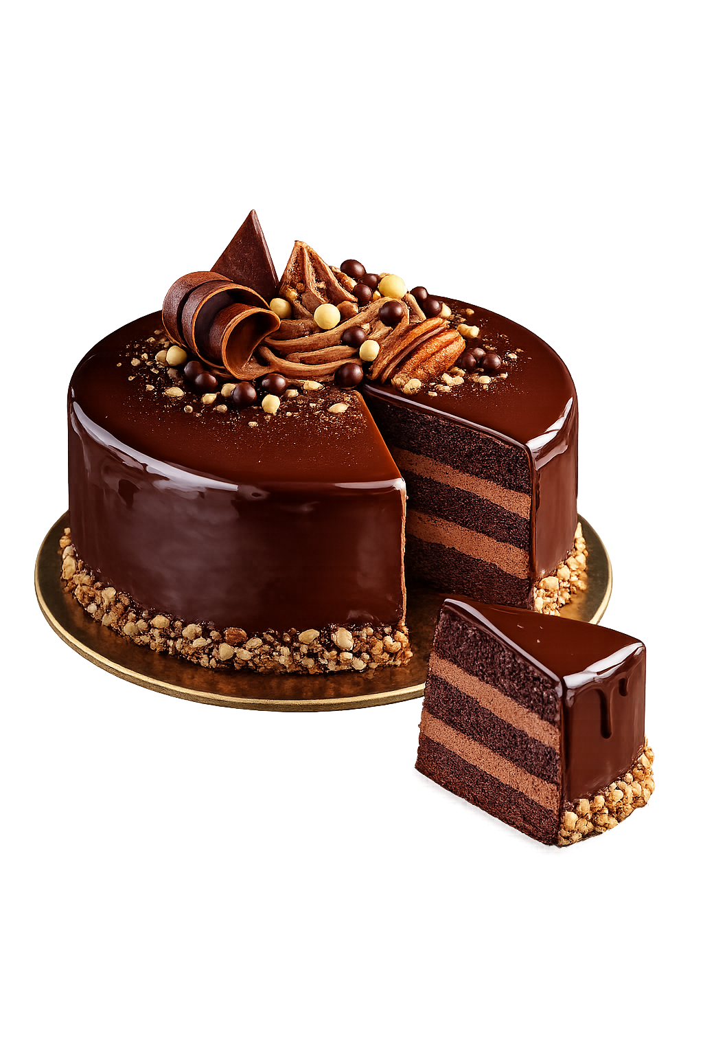 Eine angeschnittene Torte mit Schokoglasur