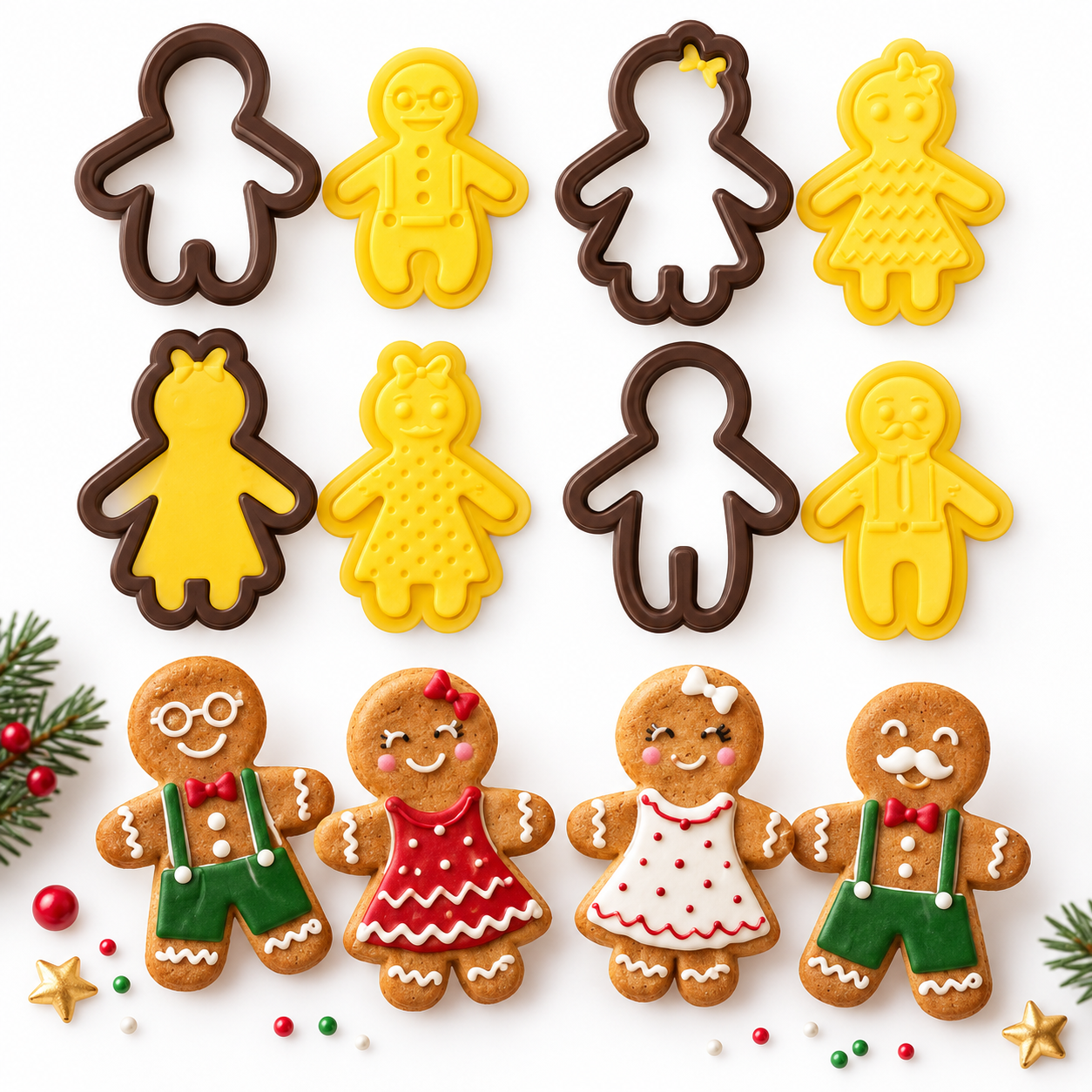 Decora Happy Family – 4 Lebkuchen-Ausstecher mit Prägeeinsatz, 8-teilig