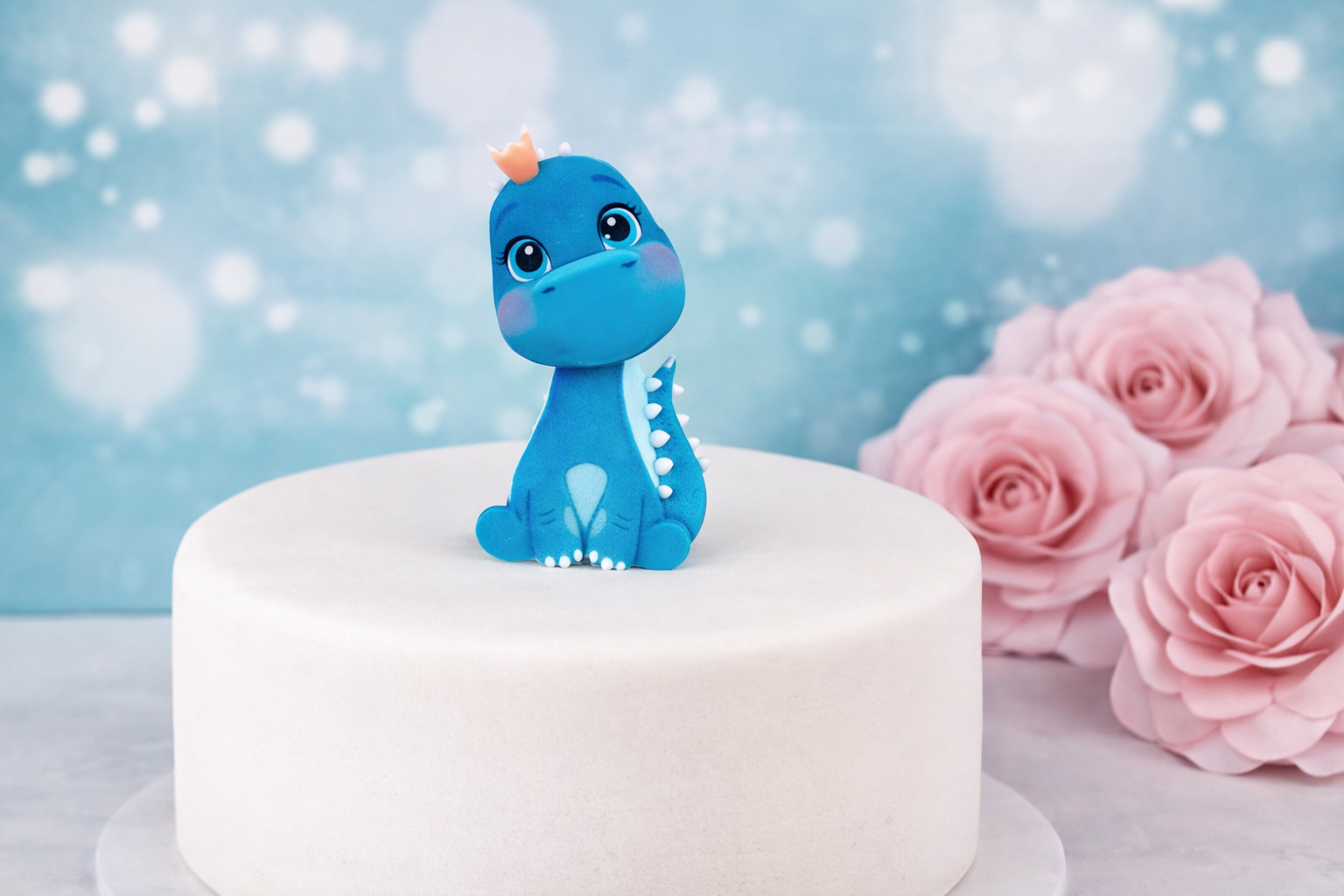🦖 Cake Topper Dino mit Krone – Handgefertigte Tortendeko für Dino-Partys
