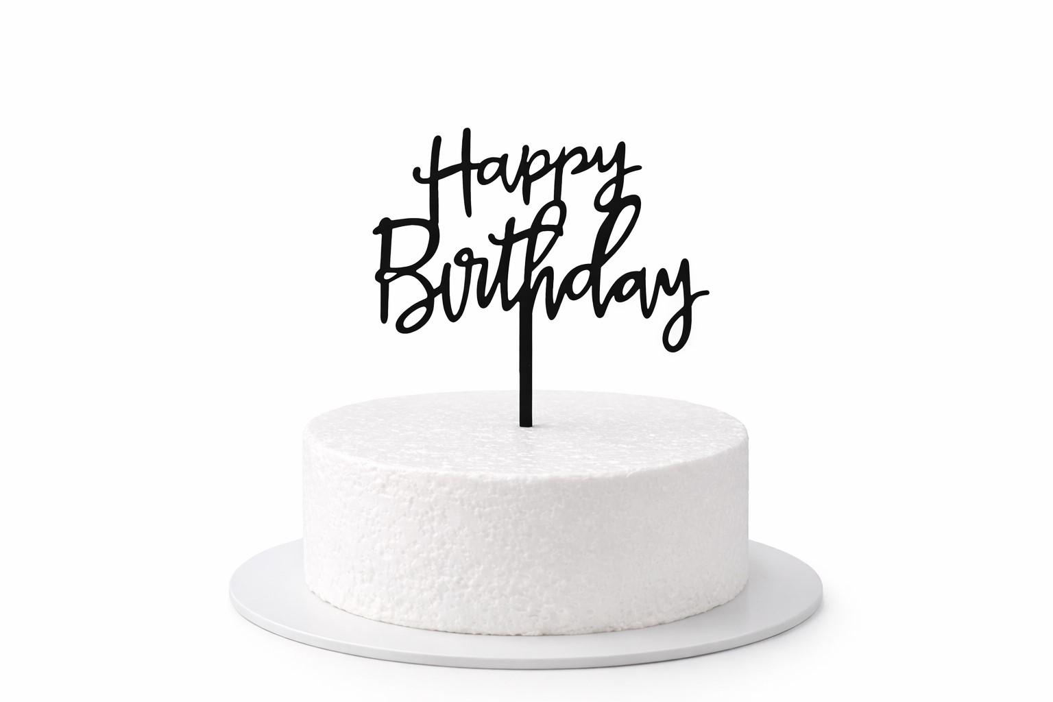 Moderner schwarzer Caketopper mit Happy Birthday Schriftzug für Geburtstag, Party und stilvolle Tortendekoration