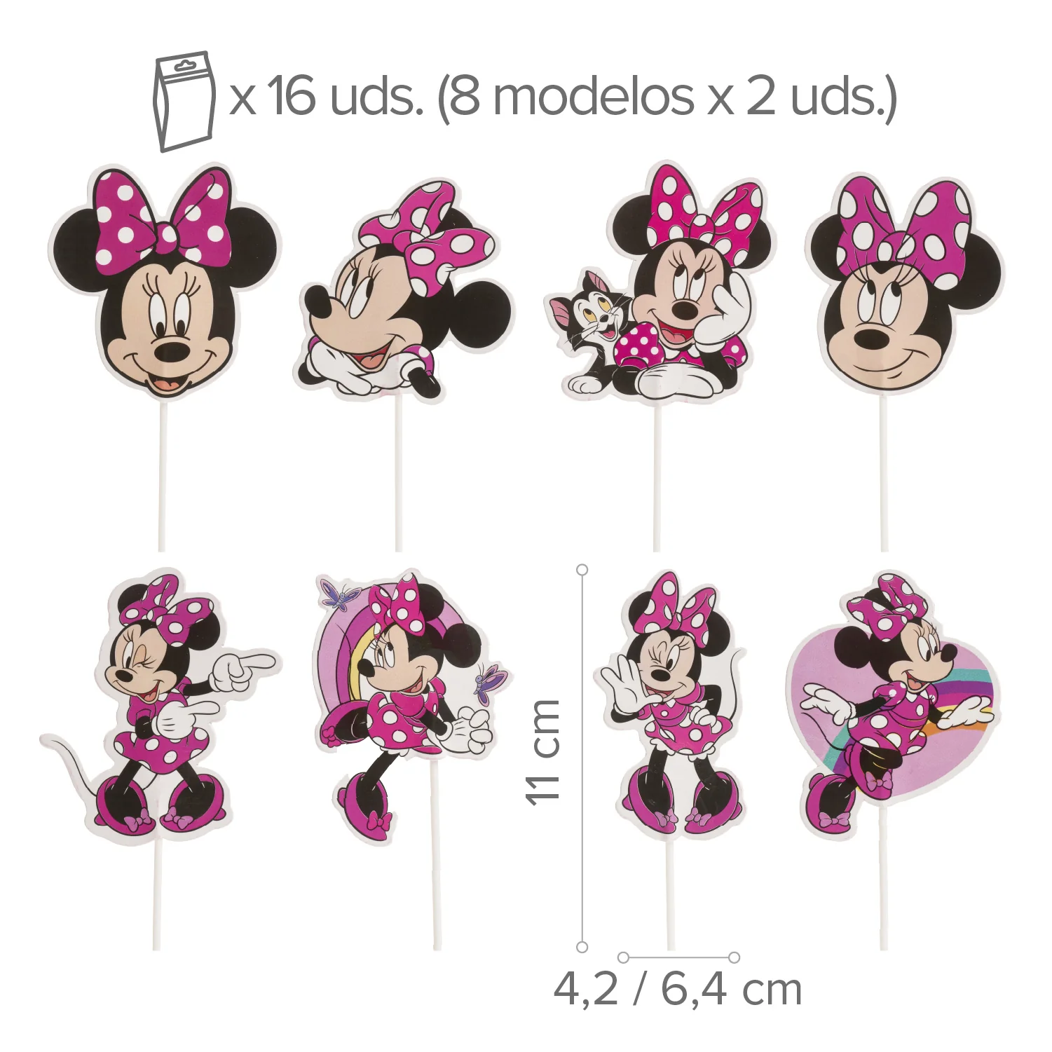 Minnie Mouse Cake Topper aus Papier – 16 Stück, 8 Motive