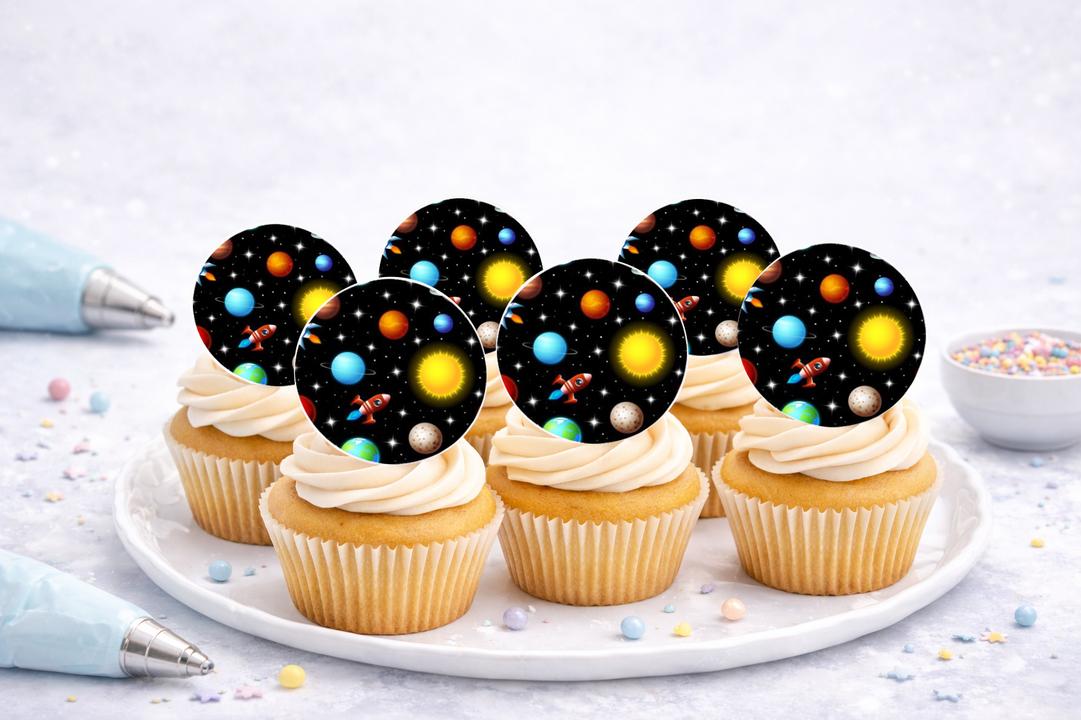 Essbare Muffinaufleger Weltall aus Oblate Deluxe, selbst zuschneidbar, Artikel Q702